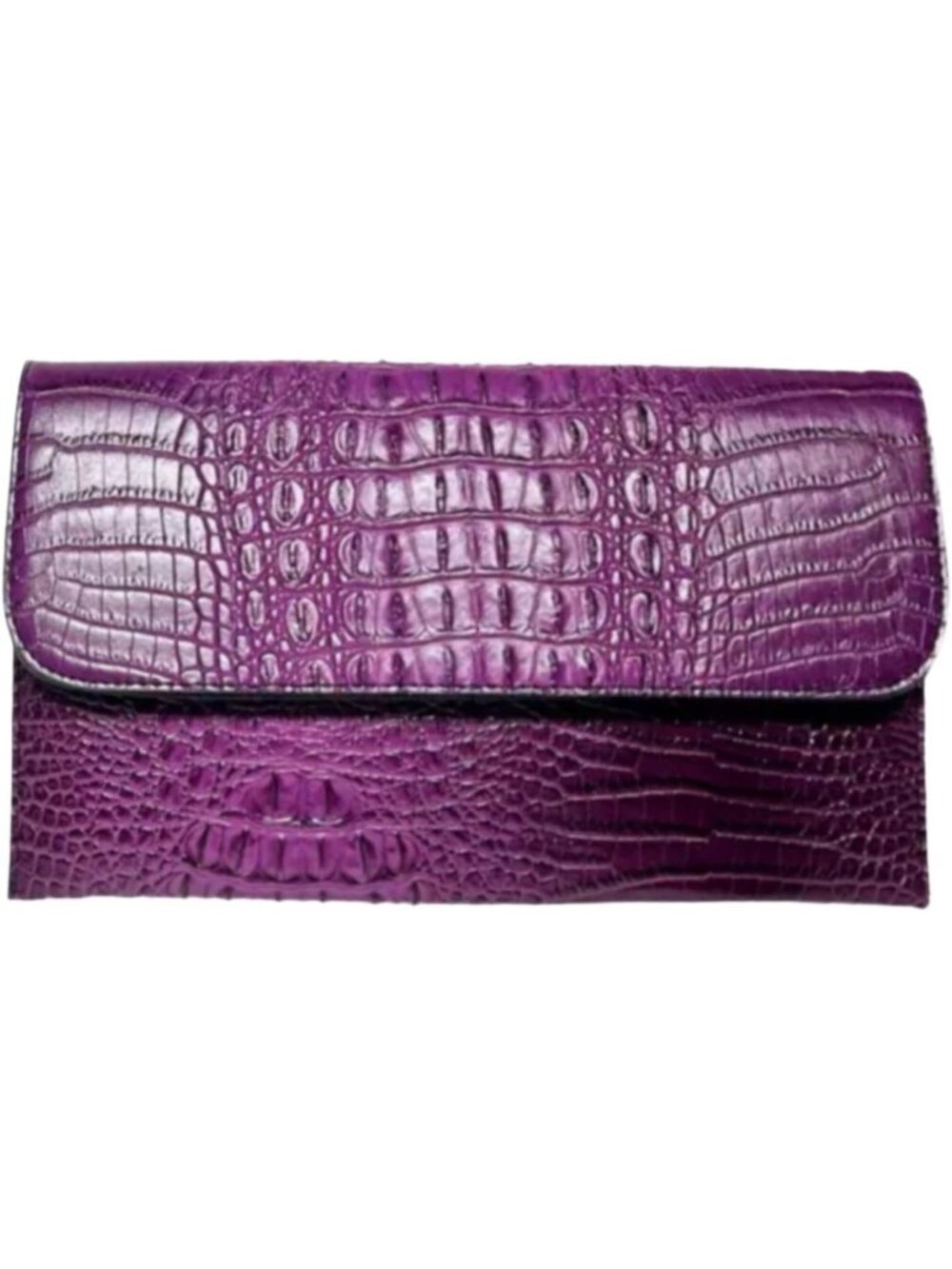 Women's Purple Vegan Leather Crocodile Clutch Purse Evening Crossbody Bag